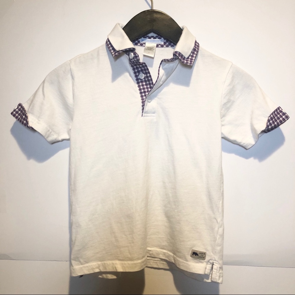 Boys Janie and Jack Short Sleeves Polo, white, 5